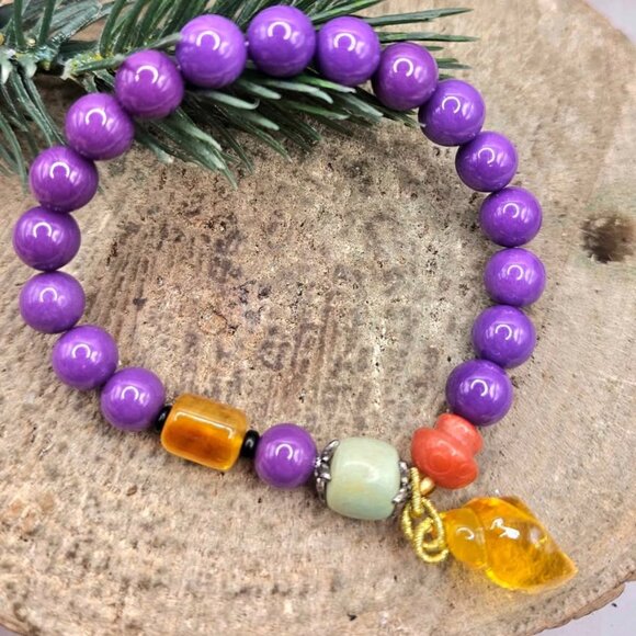 Nature Purple Mica Amber Jasper Accent Chakra Bracelet - Picture 7 of 10